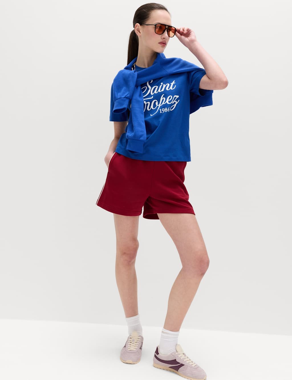 Marks & Spencer M&S Pure Cotton Striped Everyday Fit T-Shirt Bright Blue Mix - 3