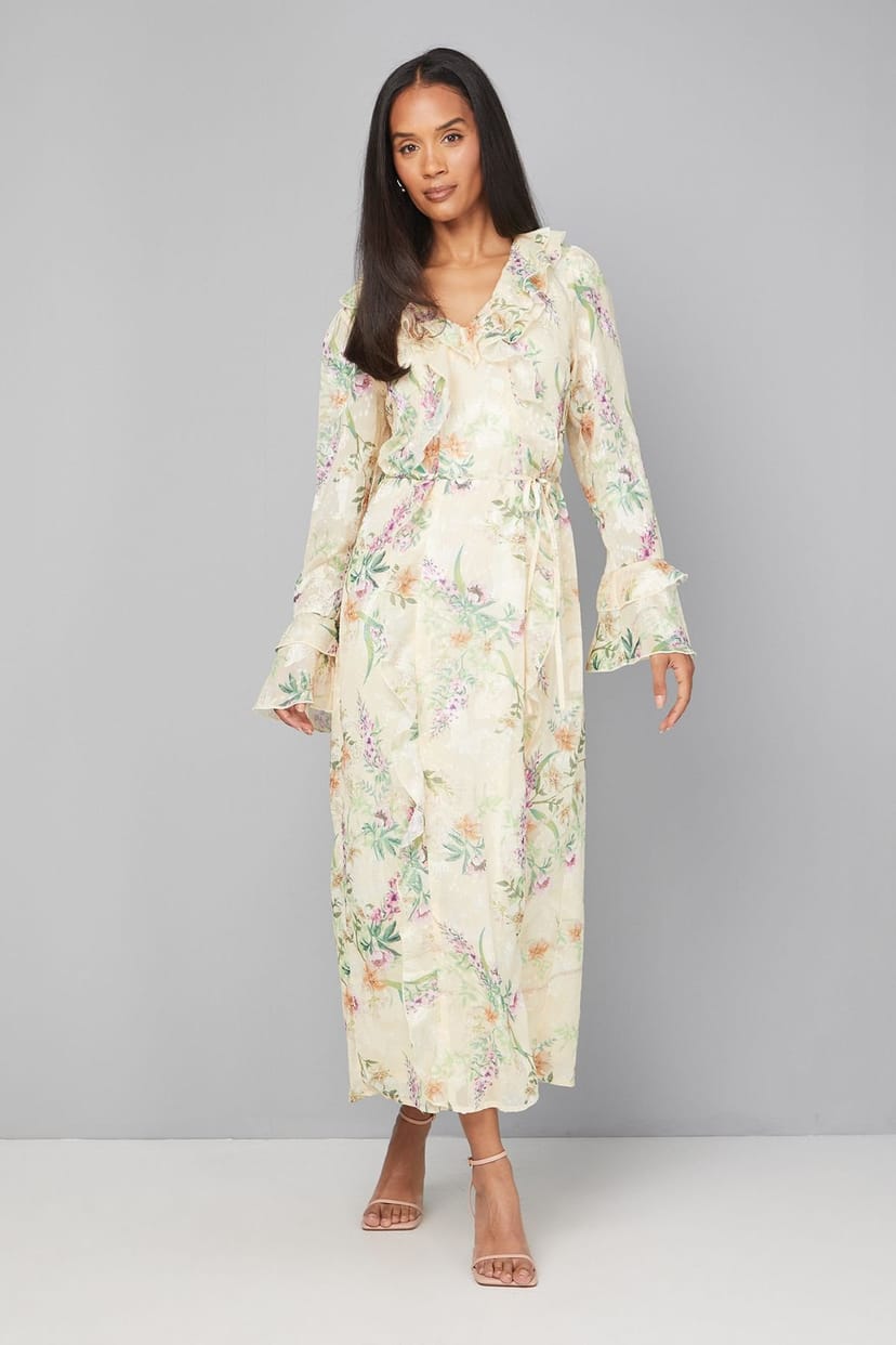 Wallis Wallis Women's Floral Ruffle Belted Midaxi Dress in Yellow - 1