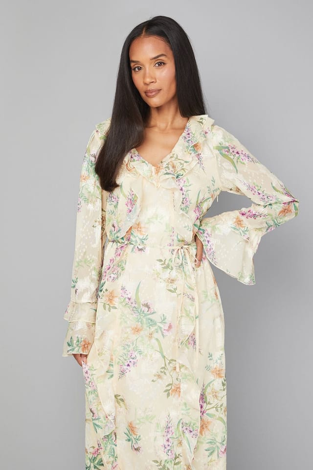 Wallis Wallis Women's Floral Ruffle Belted Midaxi Dress in Yellow - 2