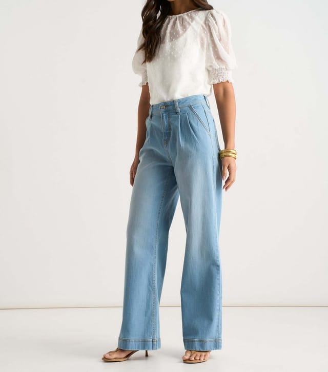 Gini London Women's Light Blue Pleated Leg Jeans Gini London New Look - 3