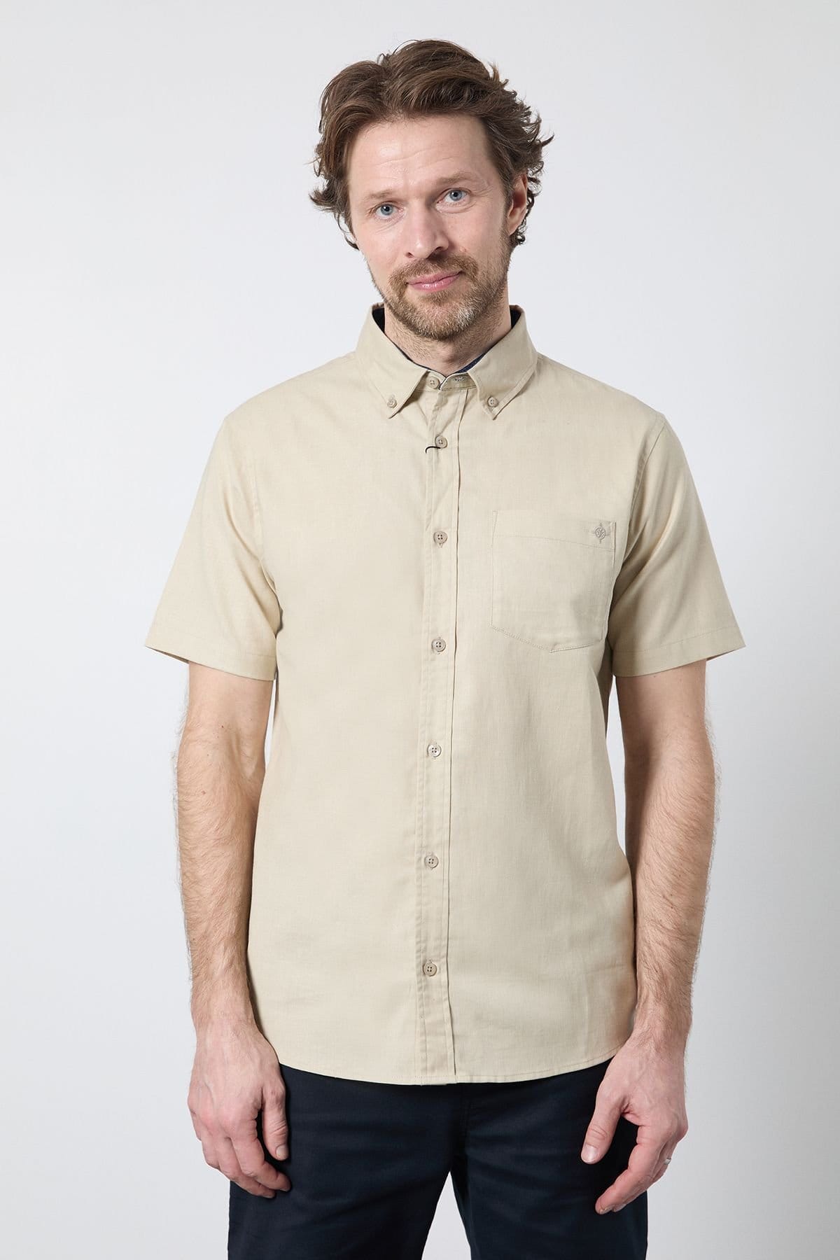 Maine Men's Stone Short Sleeve Linen Blend Shirt