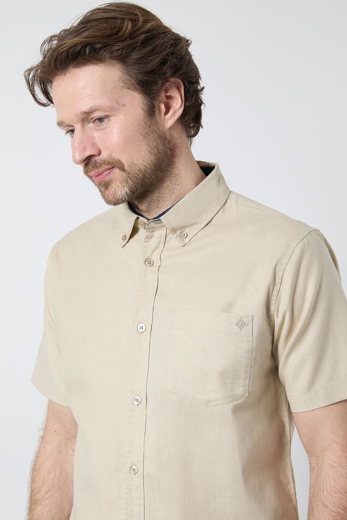 Maine Maine Men's Stone Short Sleeve Linen Blend Shirt - 4
