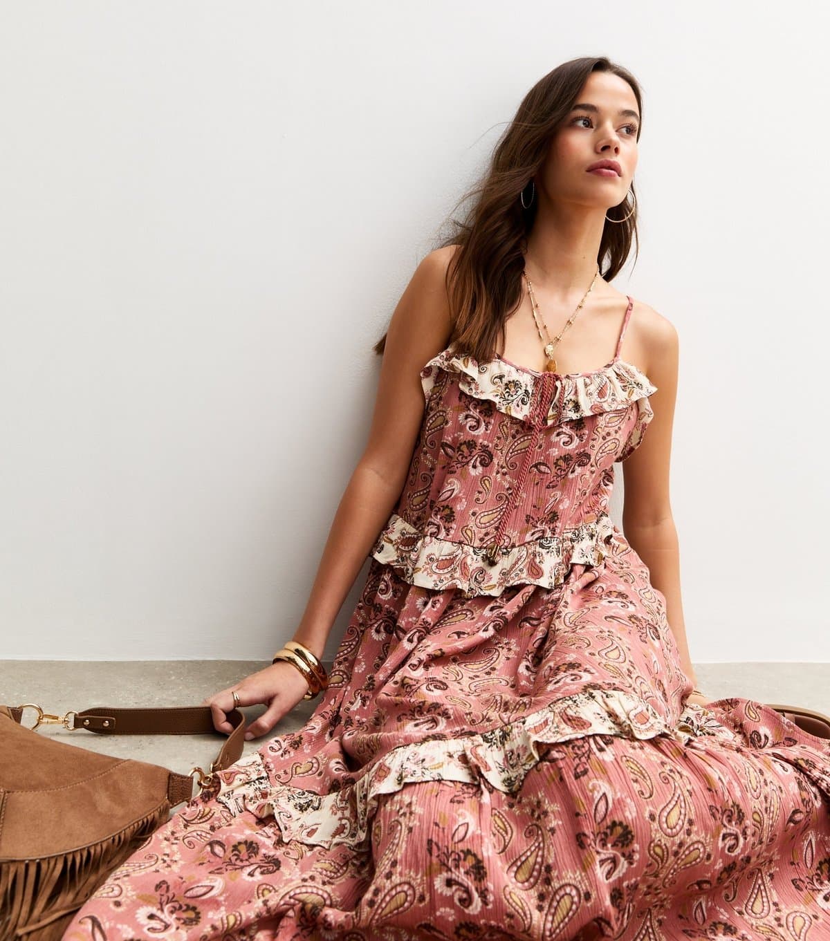 New Look Women's Pink Paisley Floral Print Strappy Maxi Dress New Look