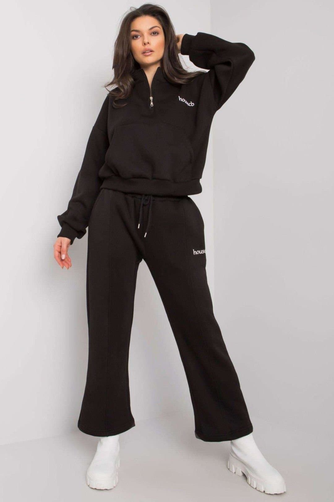 Love Lace Love Lace Women's Long Sleeve Sweatshirt & Tie Waist Jogger Set in Black