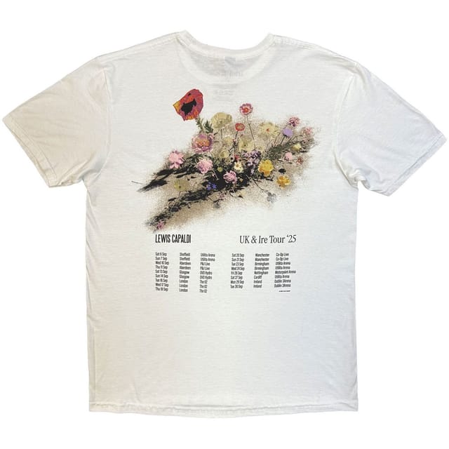Lewis Capaldi Lewis Capaldi Men's UK Tour ´25 Flowers Back Print T-Shirt in White - 2