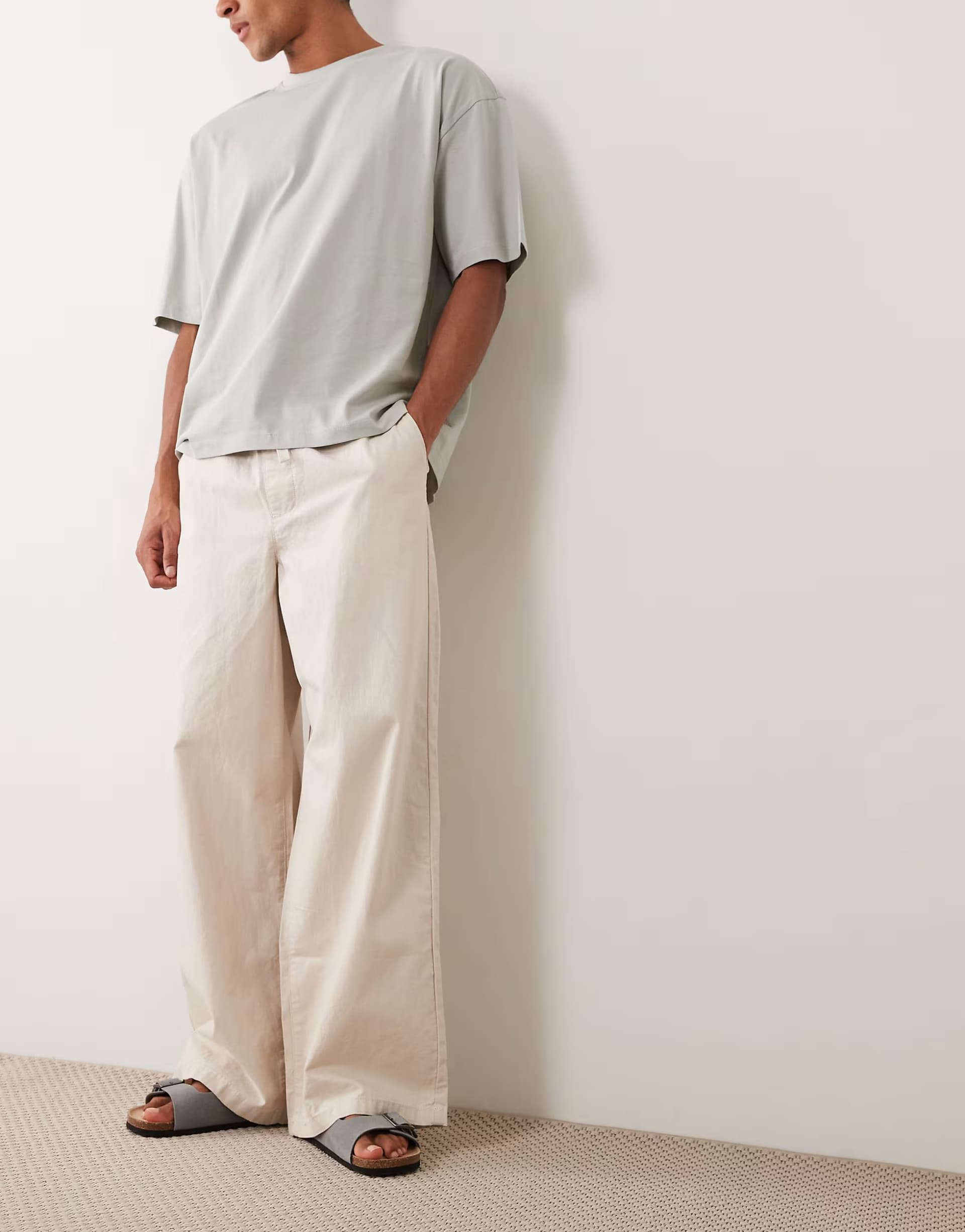 ASOS ASOS DESIGN loose linen blend trousers in stone