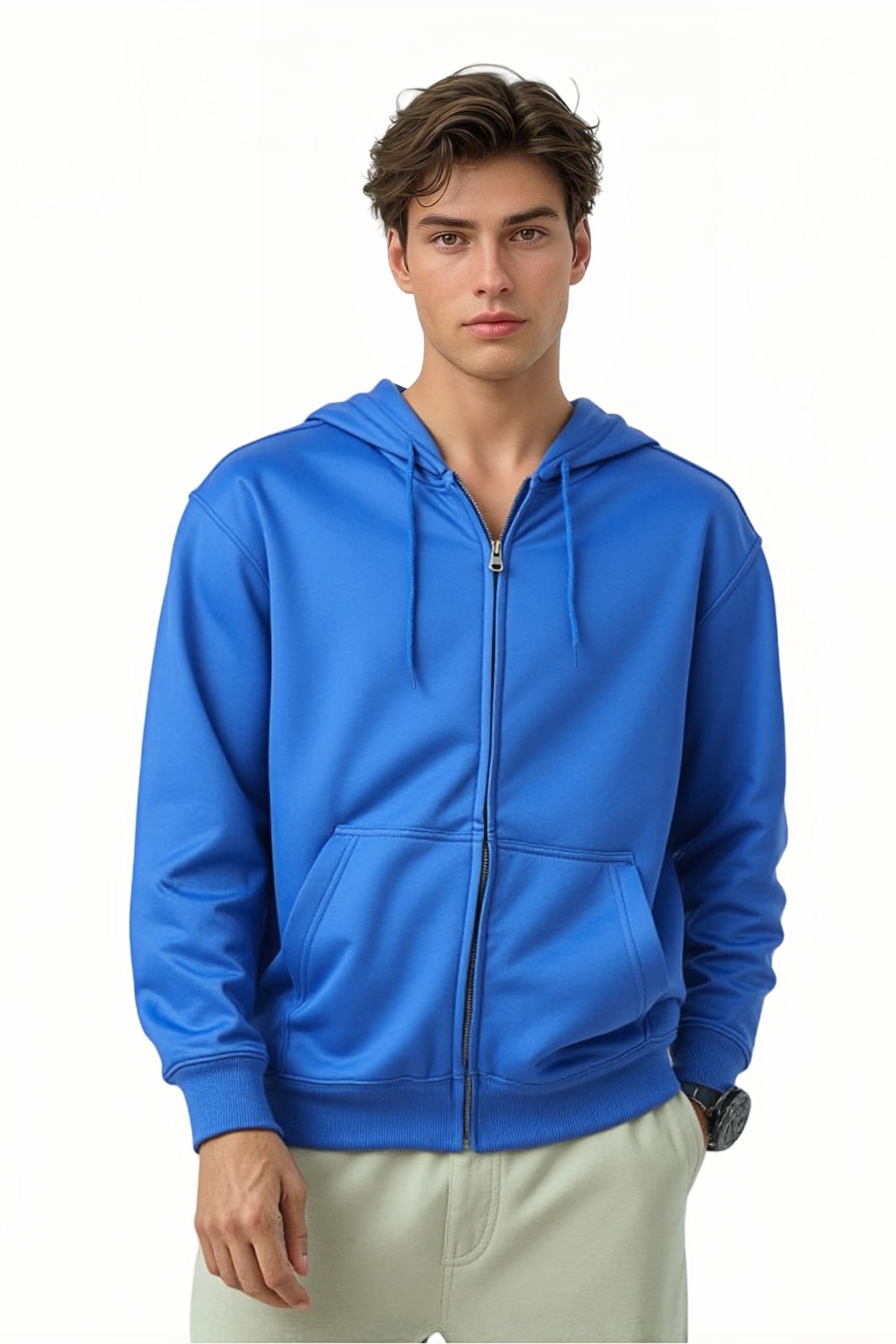 SweetLook SweetLook Men's Plain Full Zip Up Polyester Hoodies for Men Uk in Royal