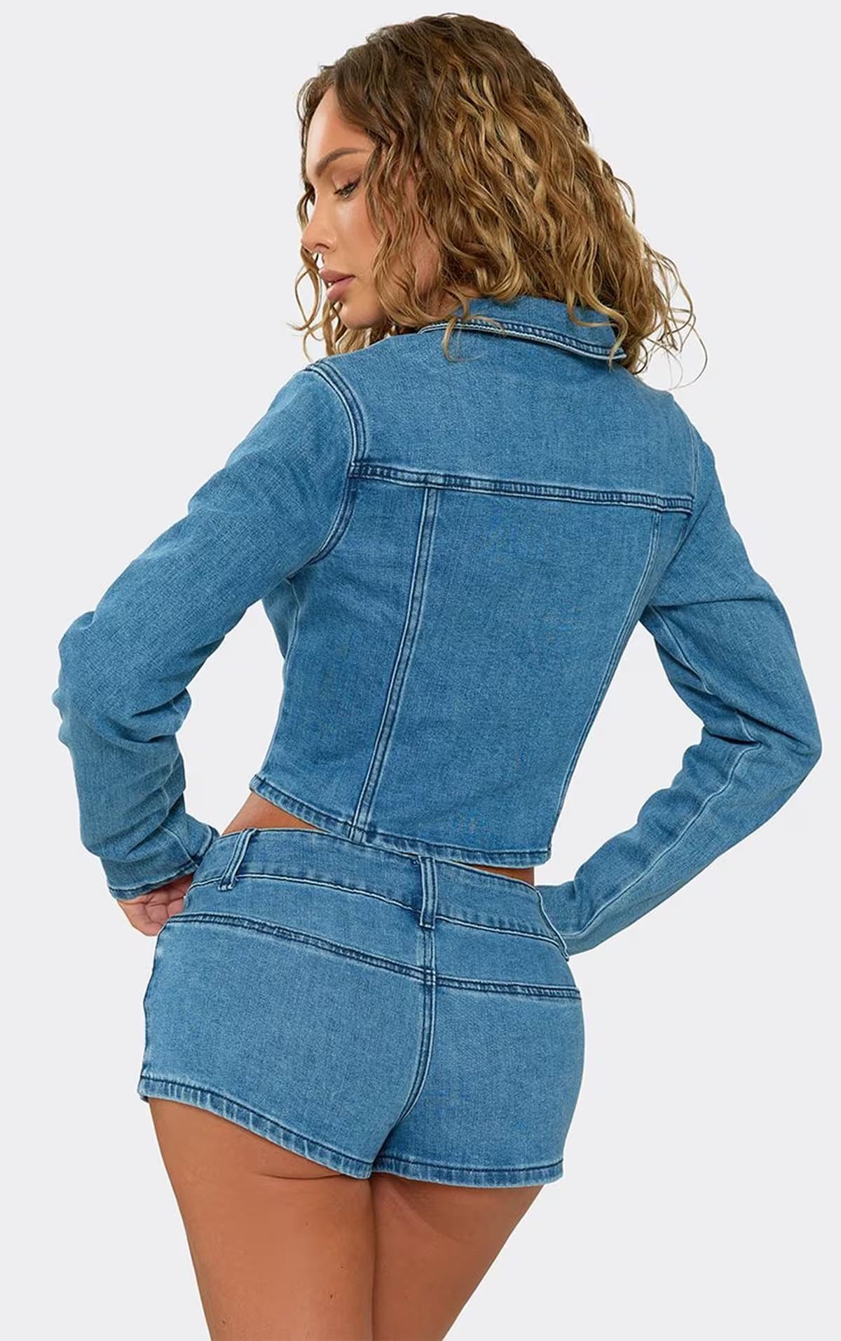 EGO Low Rise Button Front Shorts In Mid Blue Denim, Women's Size UK 6