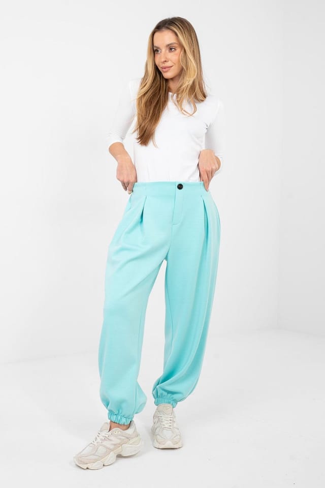 Love Lace Love Lace Women's Viscose Pleated Casual Jogger Trousers in Mint - 2
