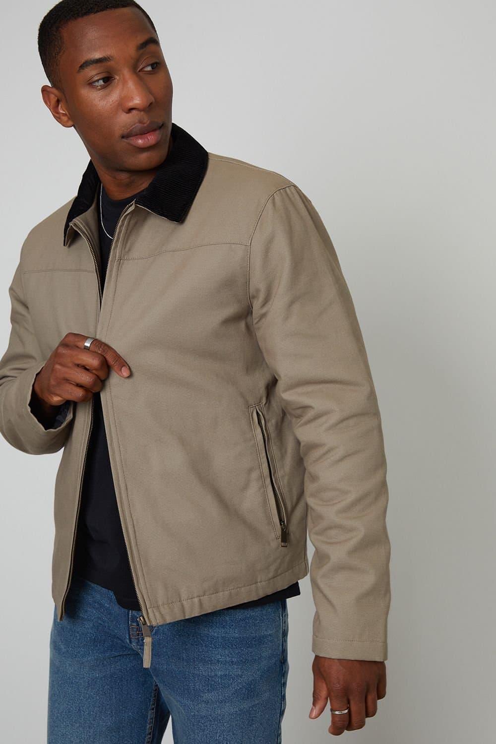 Threadbare Threadbare Men's Zip-Through Lightweight Jacket With Quilting in Taupe