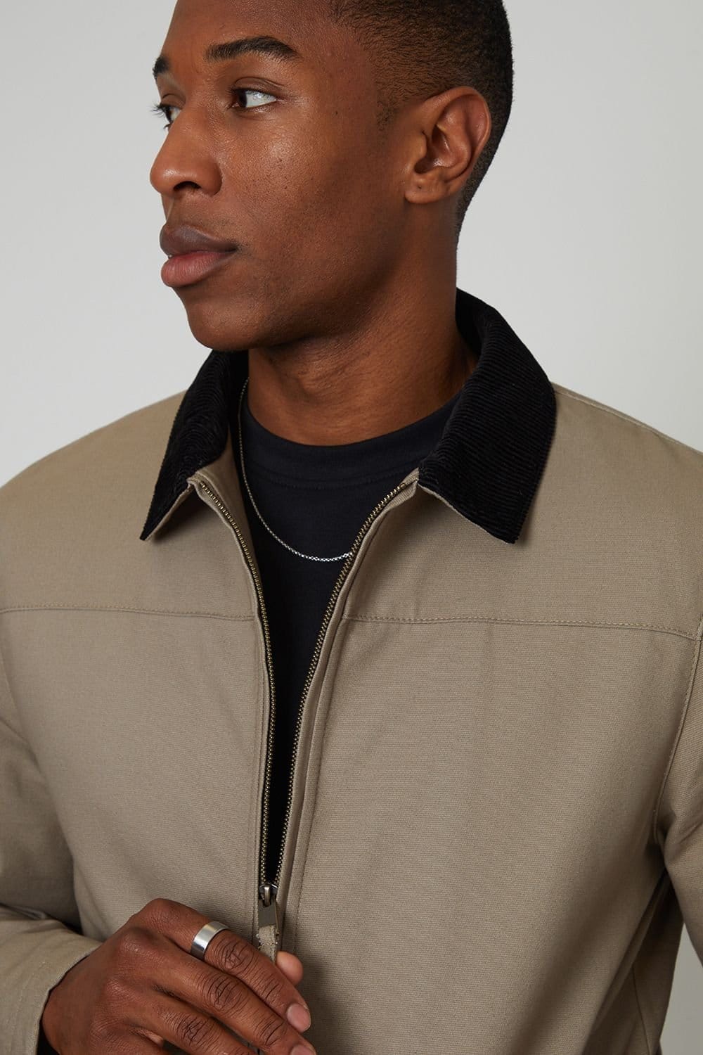 Threadbare Threadbare Men's Zip-Through Lightweight Jacket With Quilting in Taupe - 4