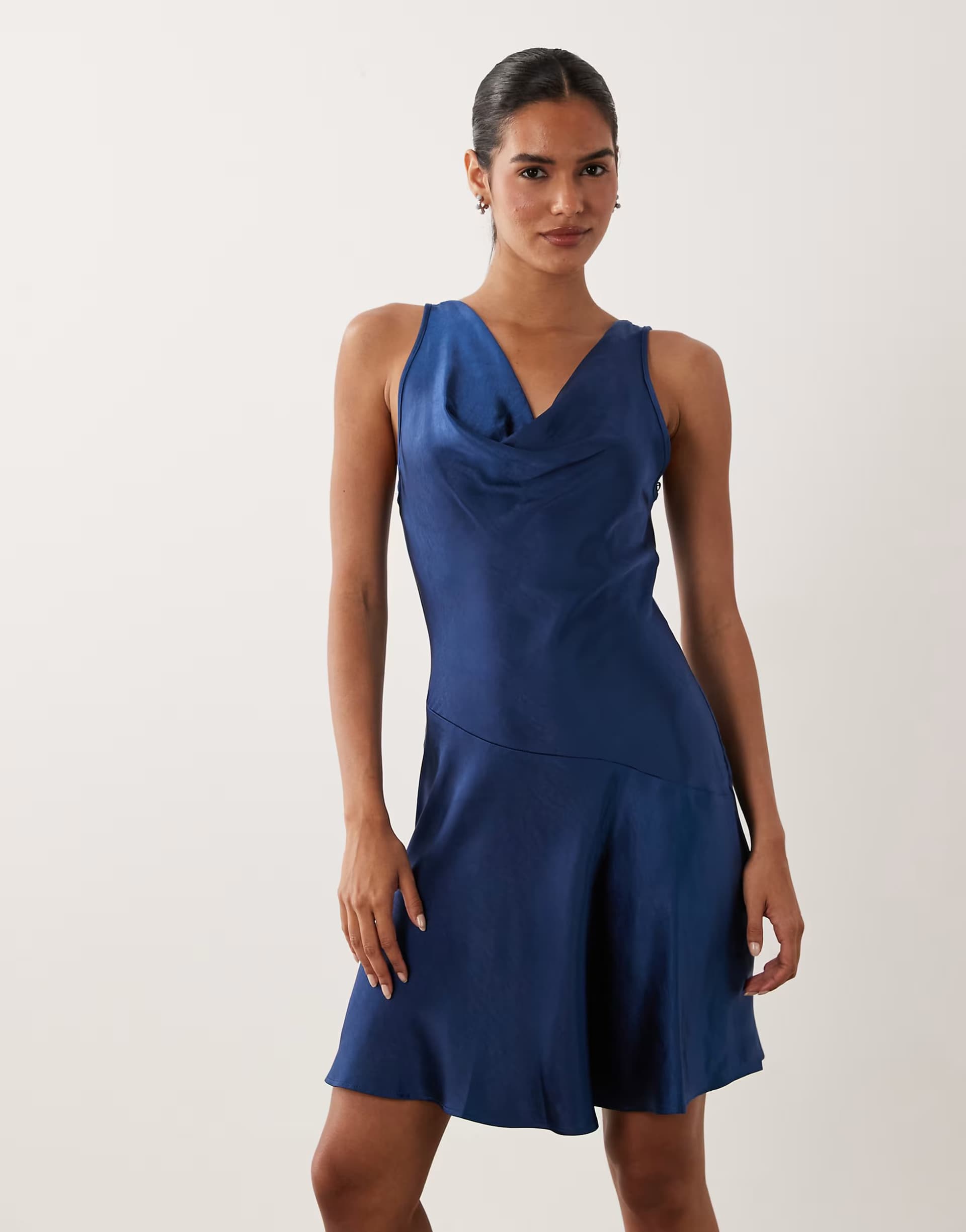 ASOS New Look cowl neck satin mini dress in navy blue