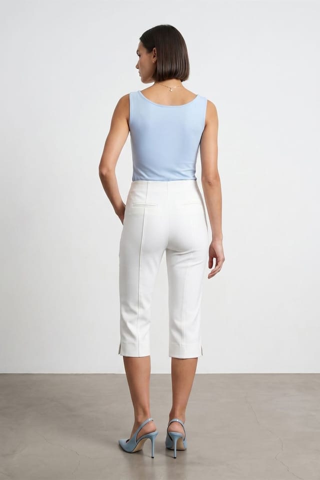 Dilvin Dilvin Women's High-Waist Capri Cigarette Trousers in White - 2
