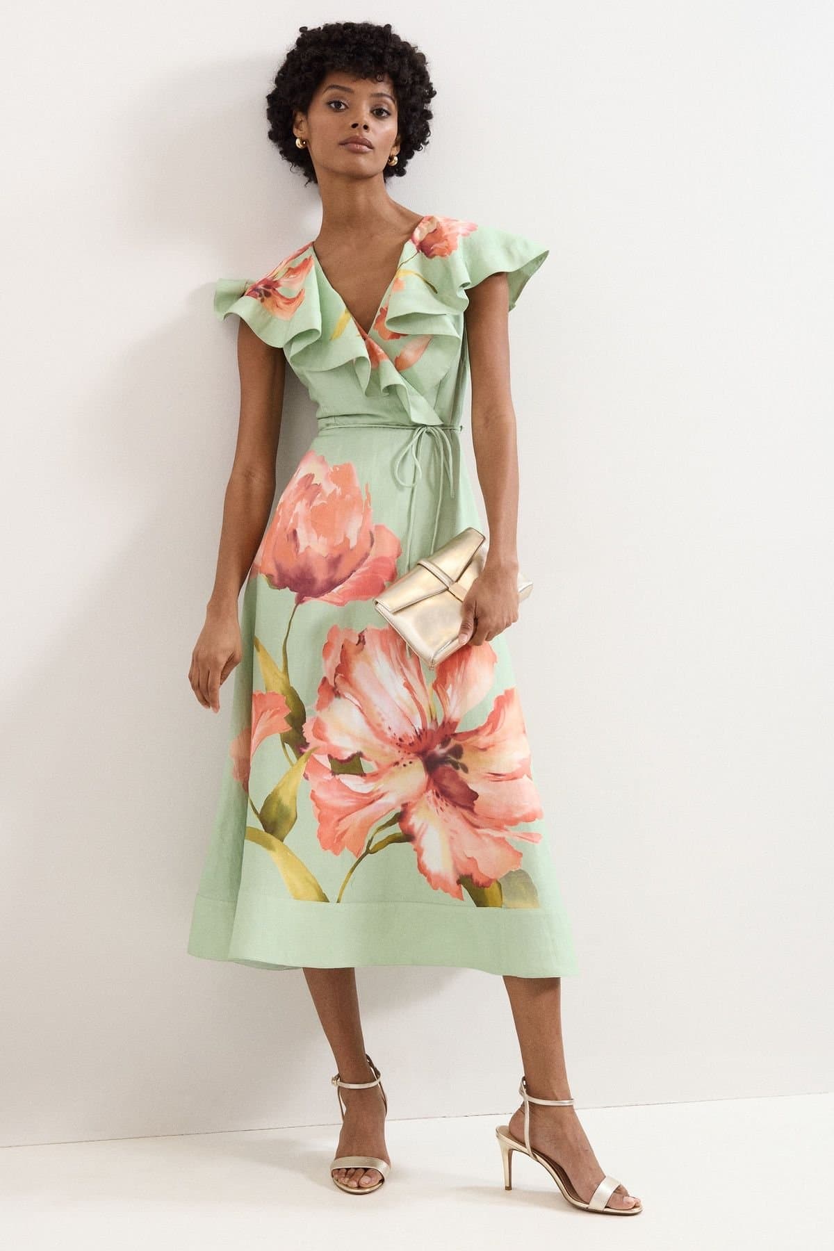 Phase Eight Phase Eight Women's Matilda Ruffle V-Neck Floral Dress in Mint