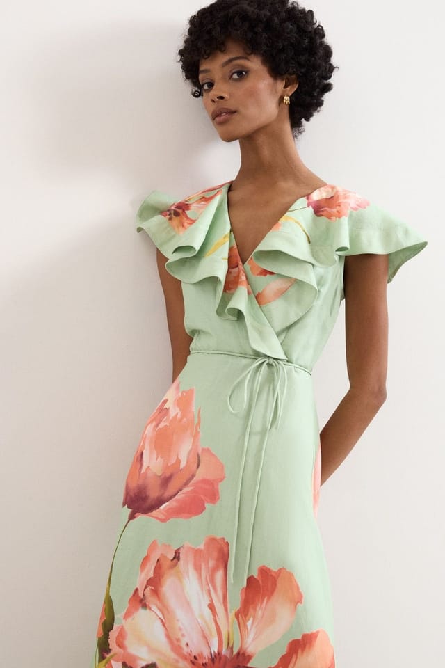 Phase Eight Phase Eight Women's Matilda Ruffle V-Neck Floral Dress in Mint - 3