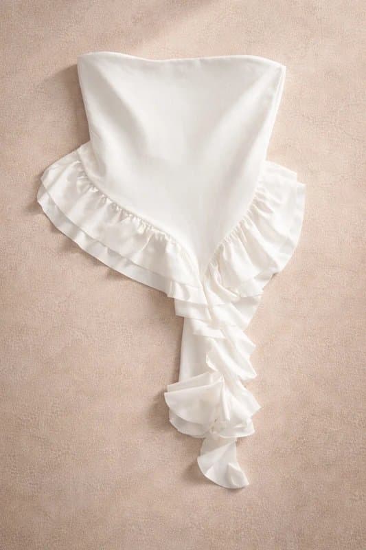 ASOS White Asymmetric Ruffle Bandeau Top | Sculpted Y2K Statement asos XS UK 4–6