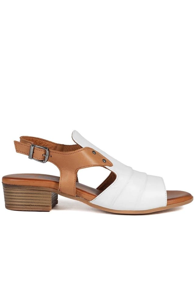 Pavers Pavers Women's Leather Two Tone Block Heel Sandals - 2
