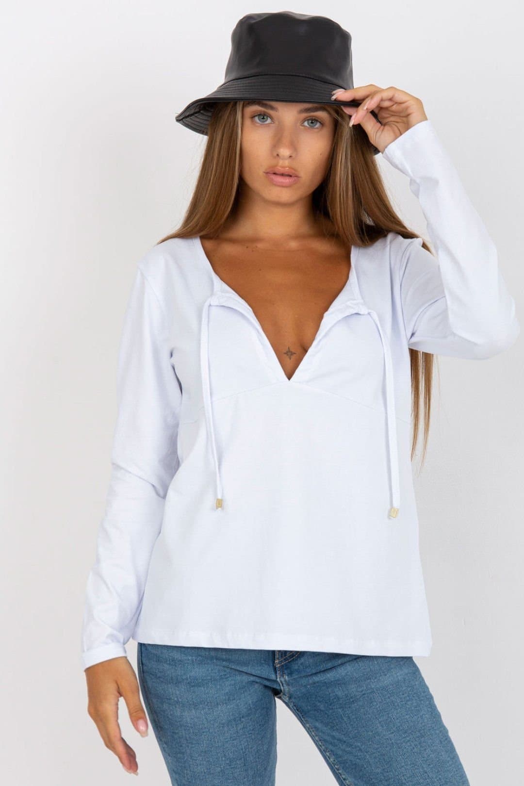 Love Lace Love Lace Women's Long Sleeve Deep Neckline Blouse With Binding in White