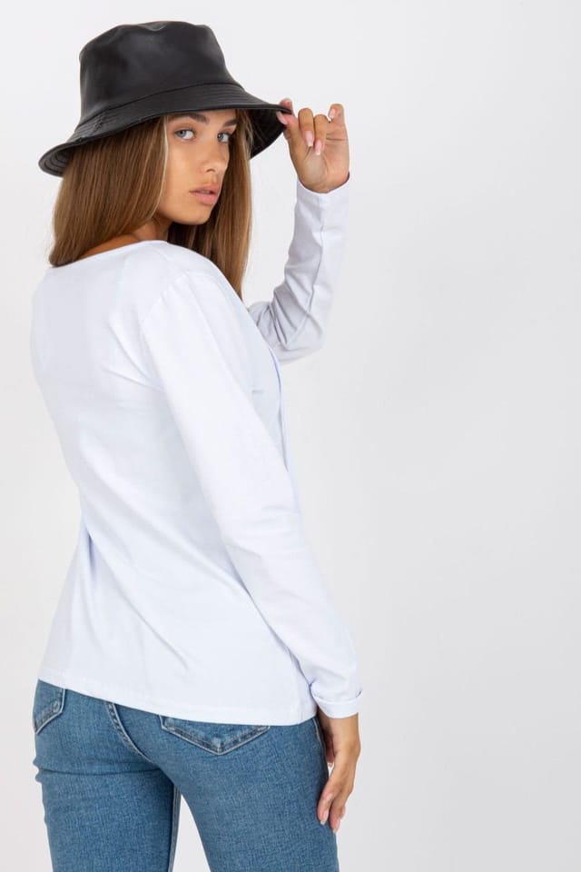 Love Lace Love Lace Women's Long Sleeve Deep Neckline Blouse With Binding in White - 3