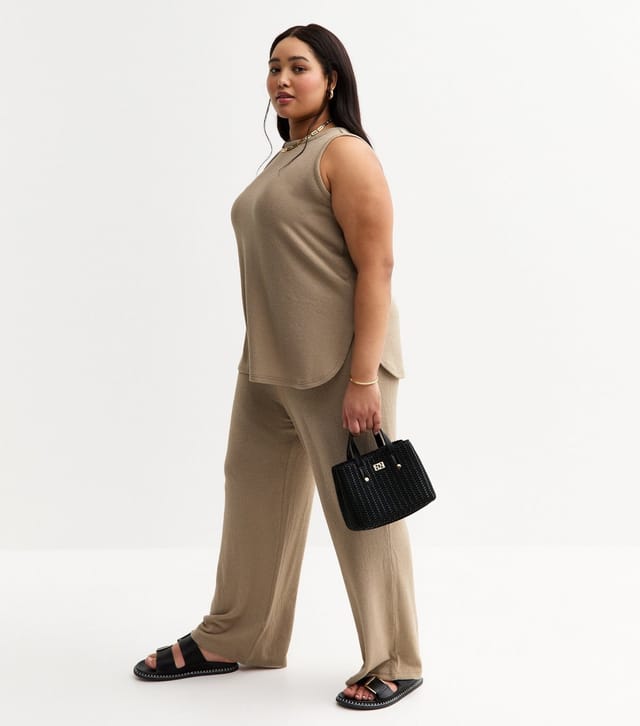 New Look Women's Plus Size Mink Soft Touch Wide Leg Trousers Curves New Look - 3