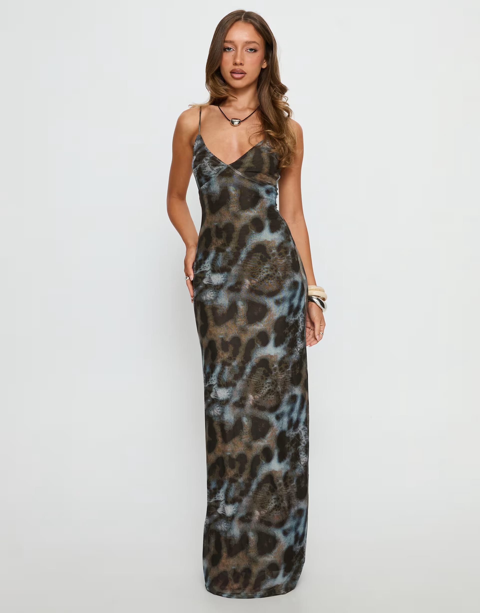 ASOS Brown Animal Print Mesh Cami Maxi Dress