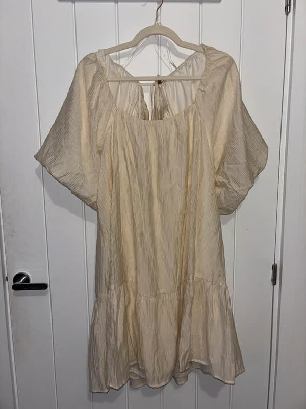 George George Cream Textured Puff Sleeve Mini Dress Size 18