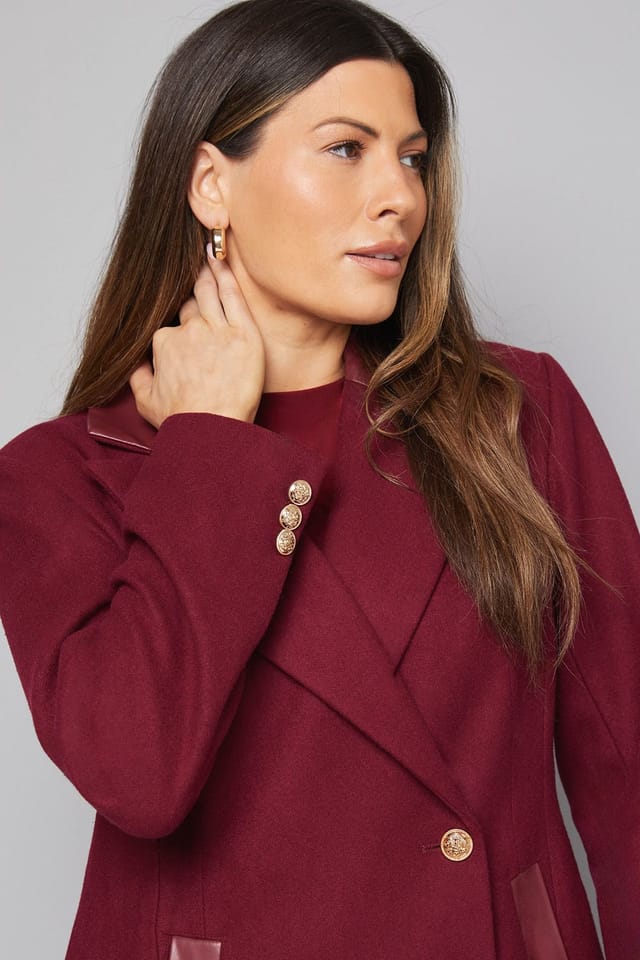 Wallis Wallis Women's PU Pocket Detail Longline Coat in Berry - 3