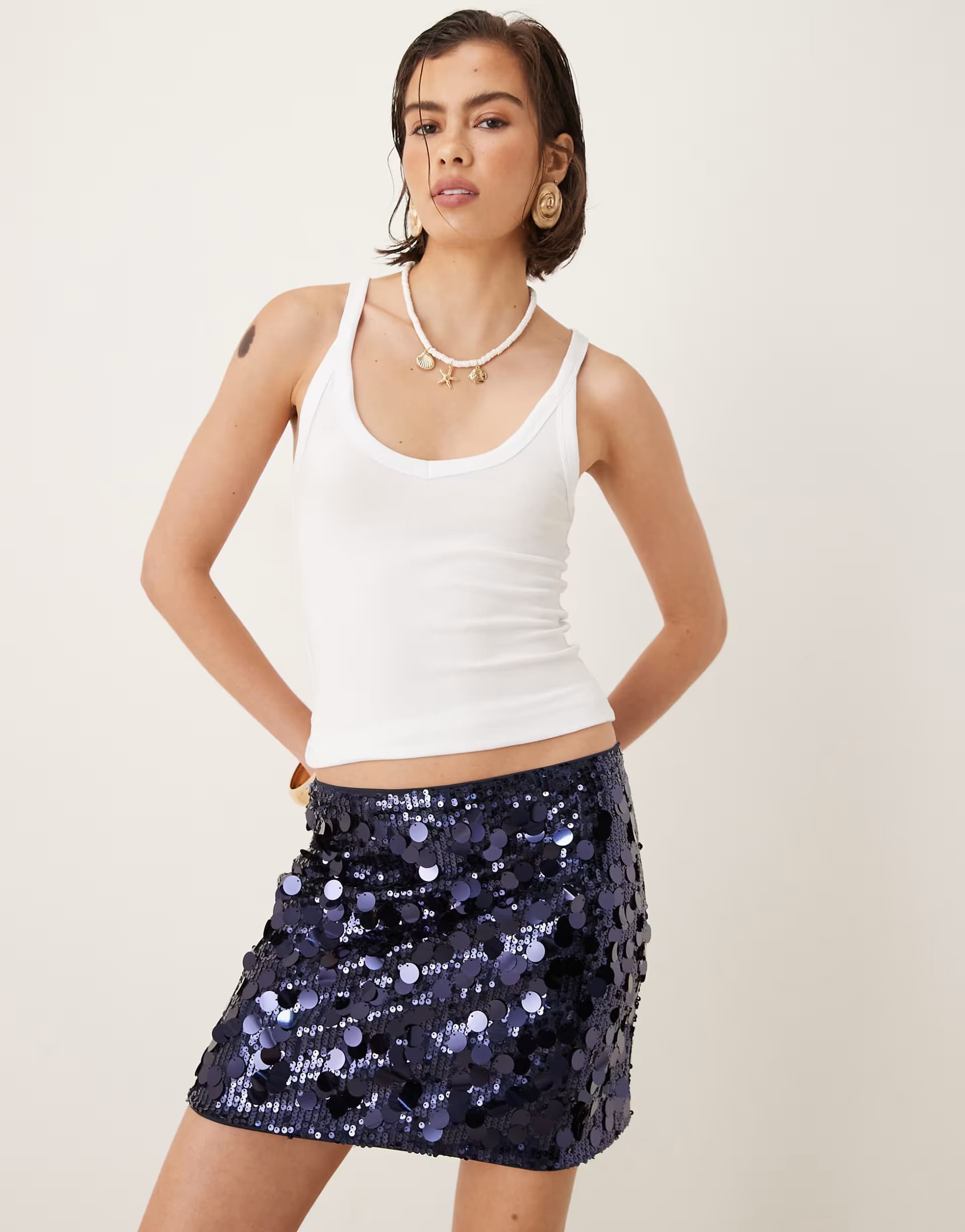 ASOS Amy Lynn Milena ultra mini skirt in navy disc sequin
