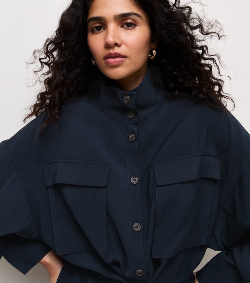New Look Women's Navy Long Sleeve Funnel Neck Shacket New Look - 1