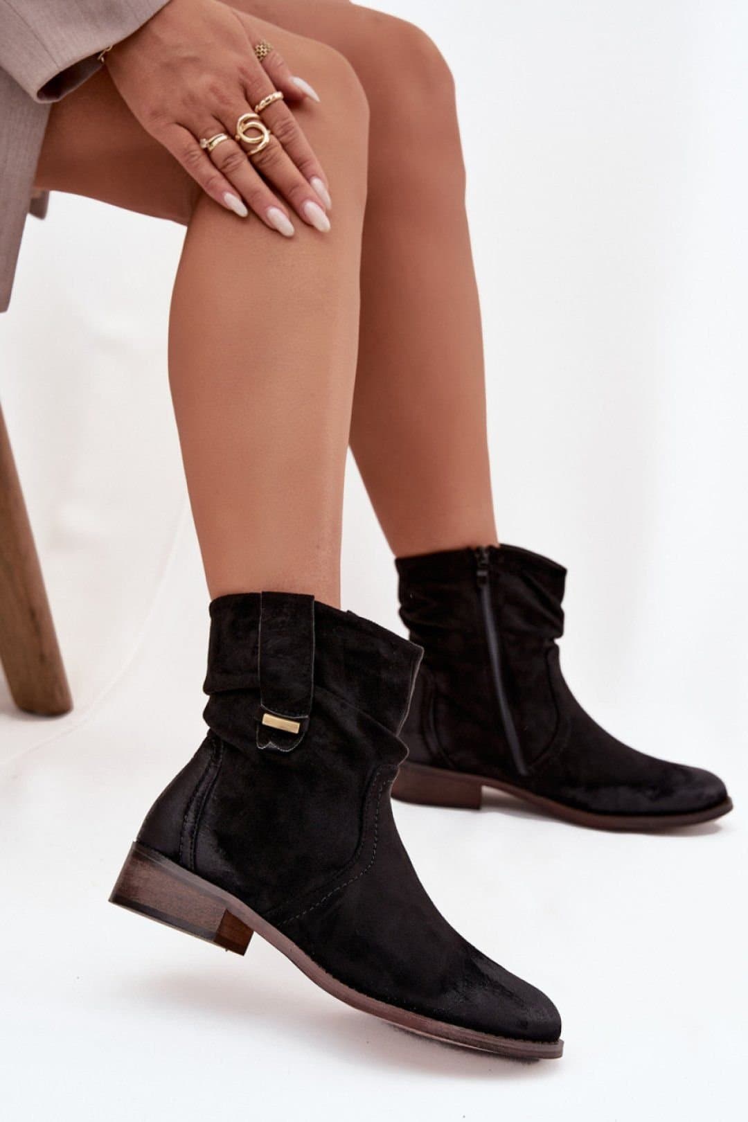 Love Lace Love Lace Black Suede Ankle Boots with Low Heel