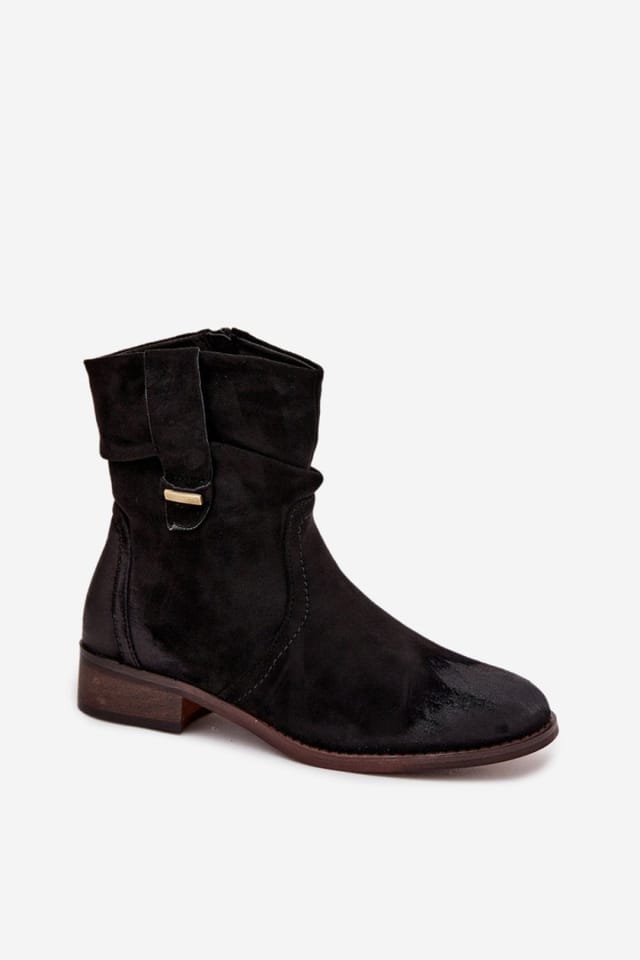 Love Lace Love Lace Women's Soft Suede Ankle Boots Low Heel Insulated Zipper Rounded Toe in Black - 2