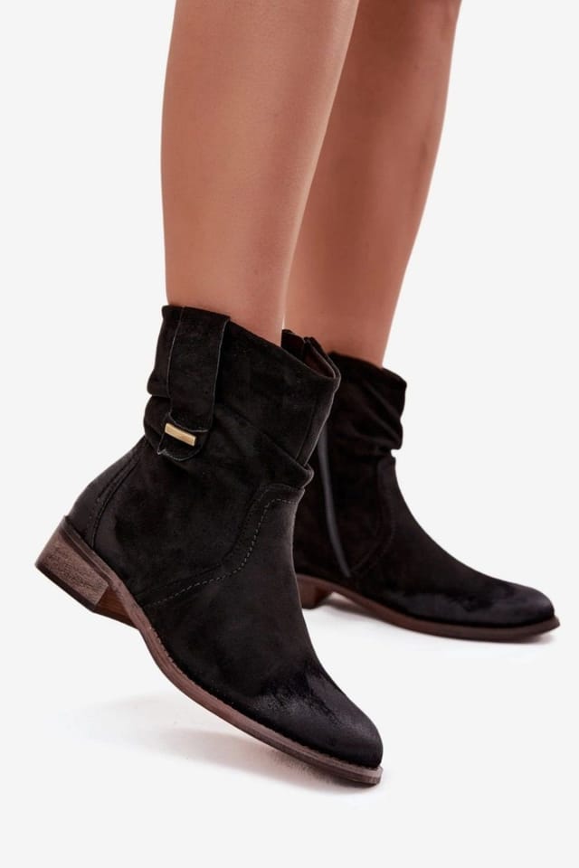 Love Lace Love Lace Women's Soft Suede Ankle Boots Low Heel Insulated Zipper Rounded Toe in Black - 3