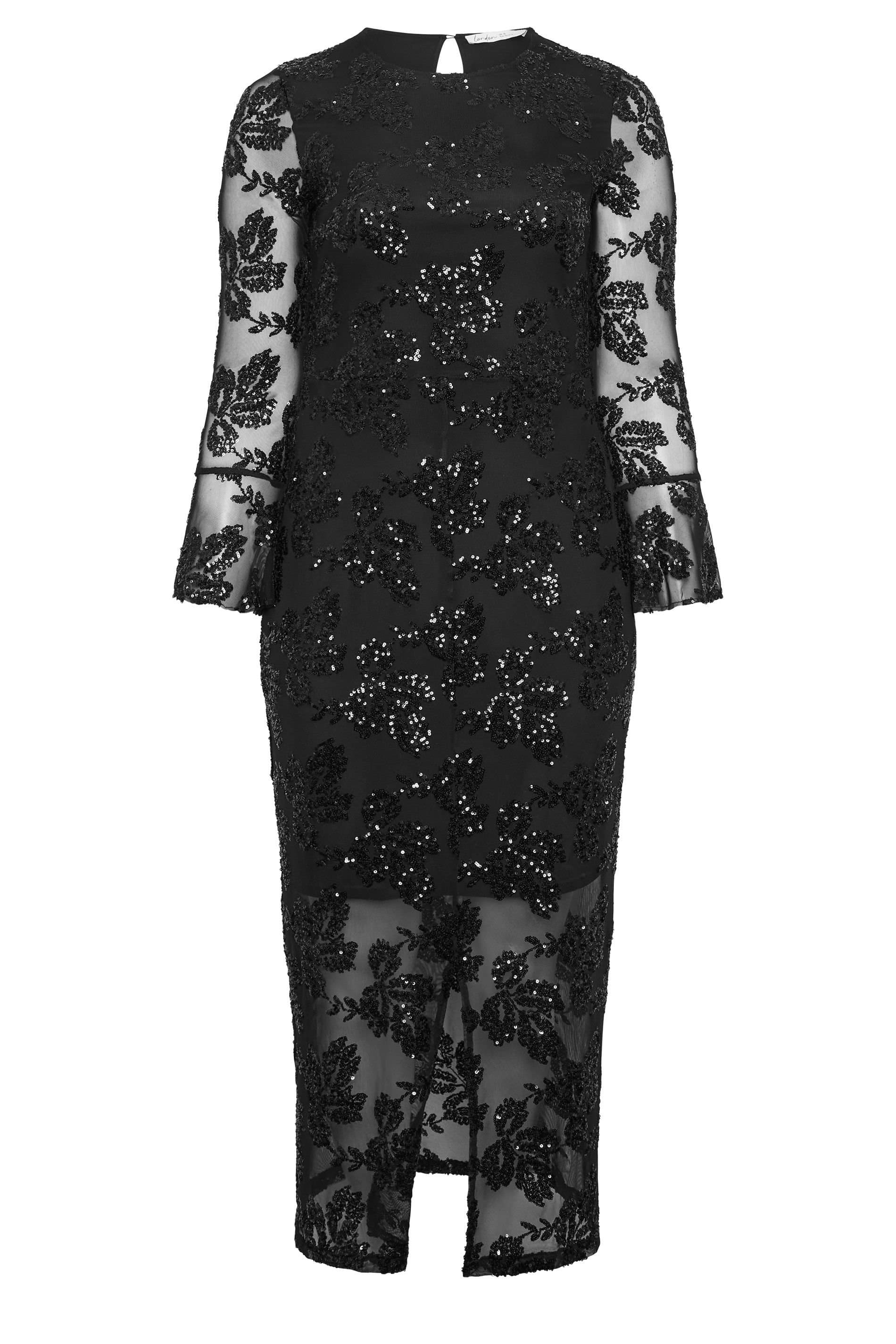 Yours Yours Women's Sequin Mesh Dress in Black