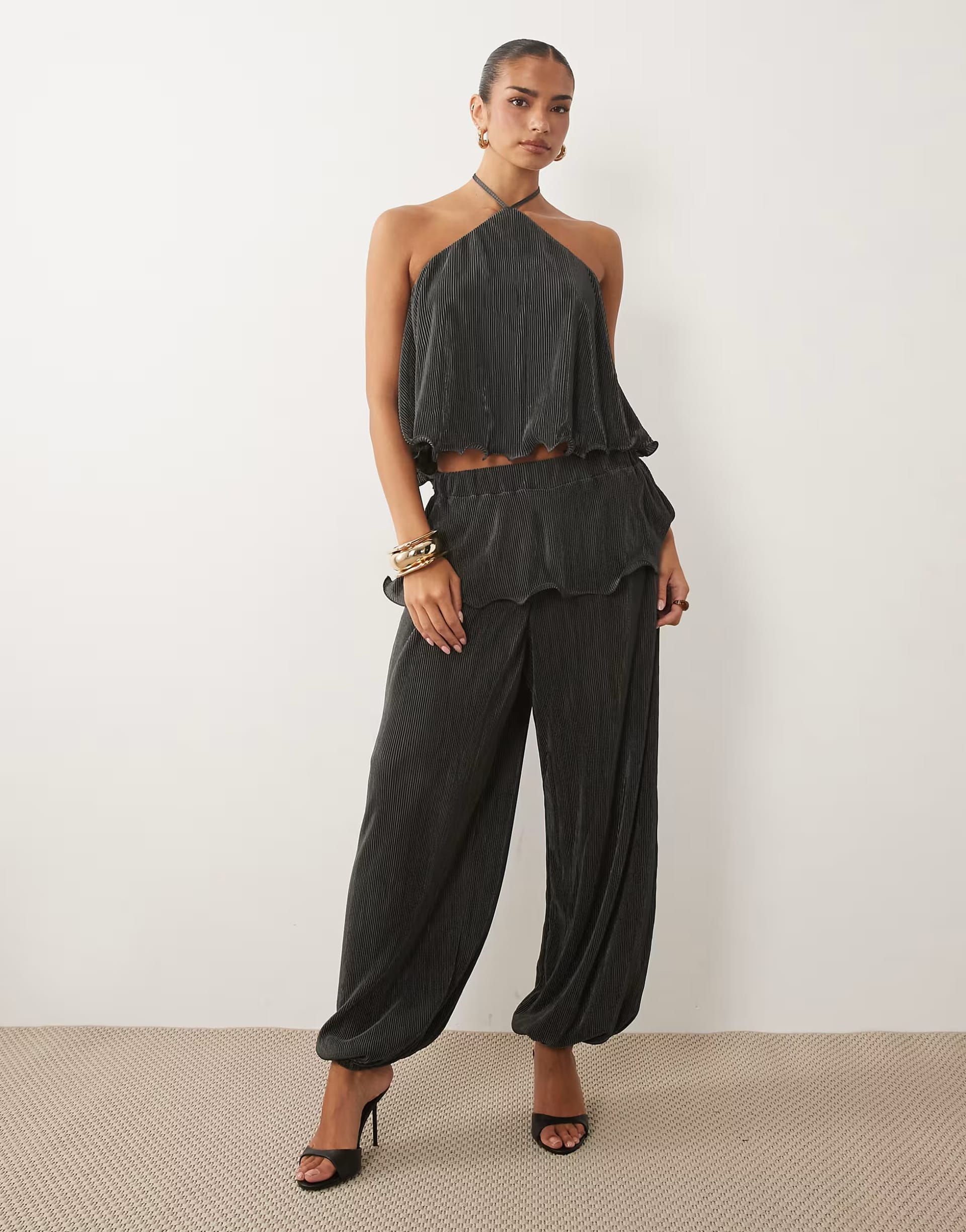 ASOS Charcoal Plisse Bubble Co-ord