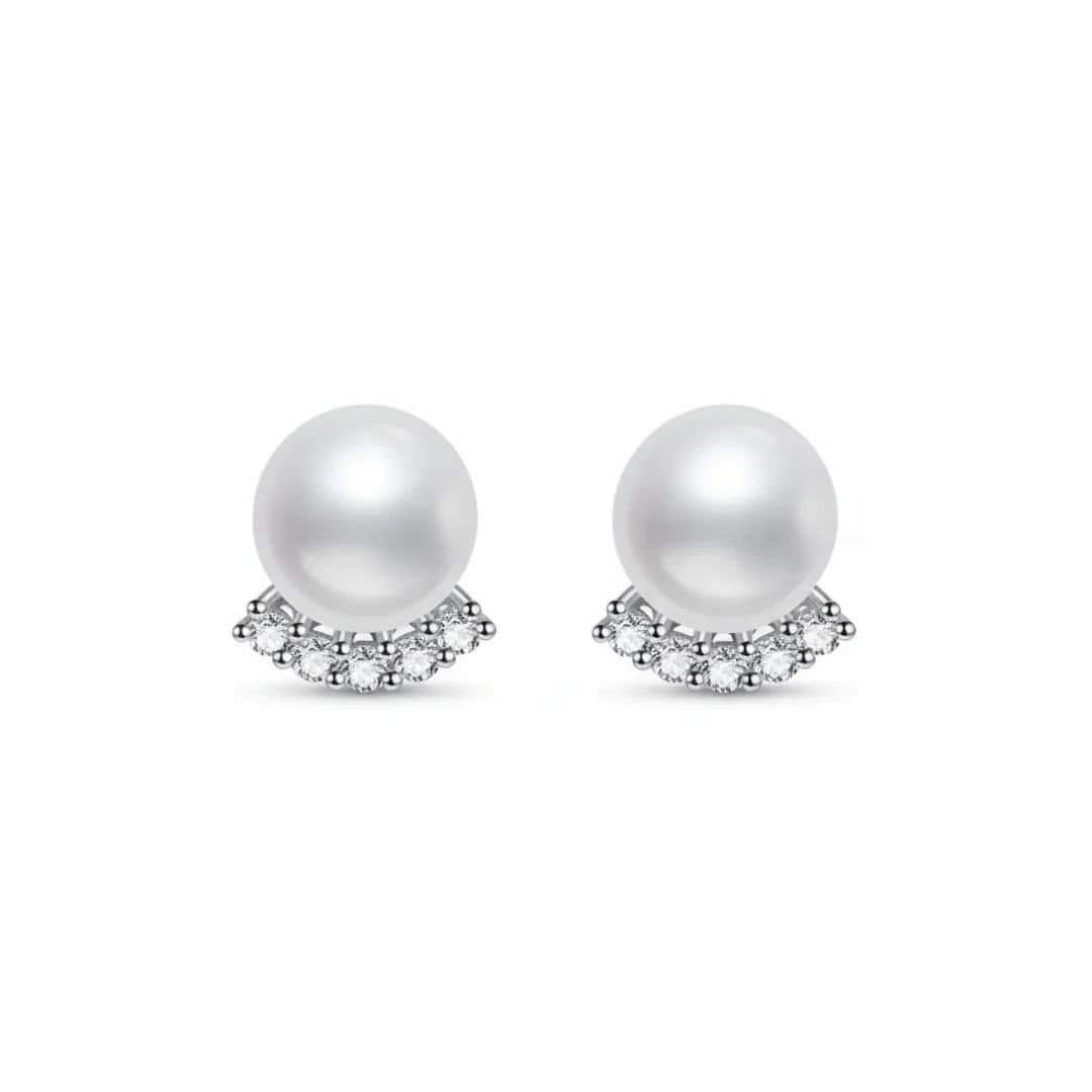 Angel Barocco Angel Barocco Women's Silver Moissanite Freshwater Pearl Stud Earrings