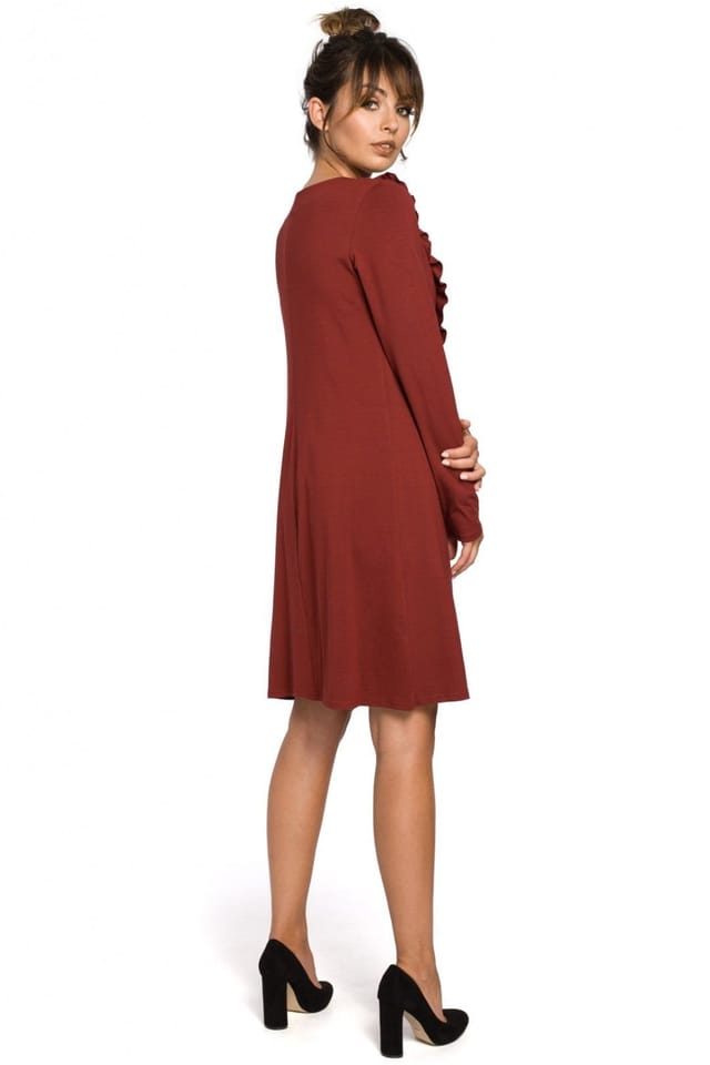 Love Lace Love Lace Women's Comfortable Long Sleeve Dress with Frill in Red - 2