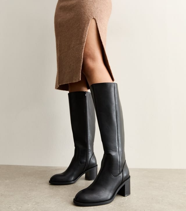 New Look Women's Black Faux Leather Block Heel Boots Vegan New Look - 2