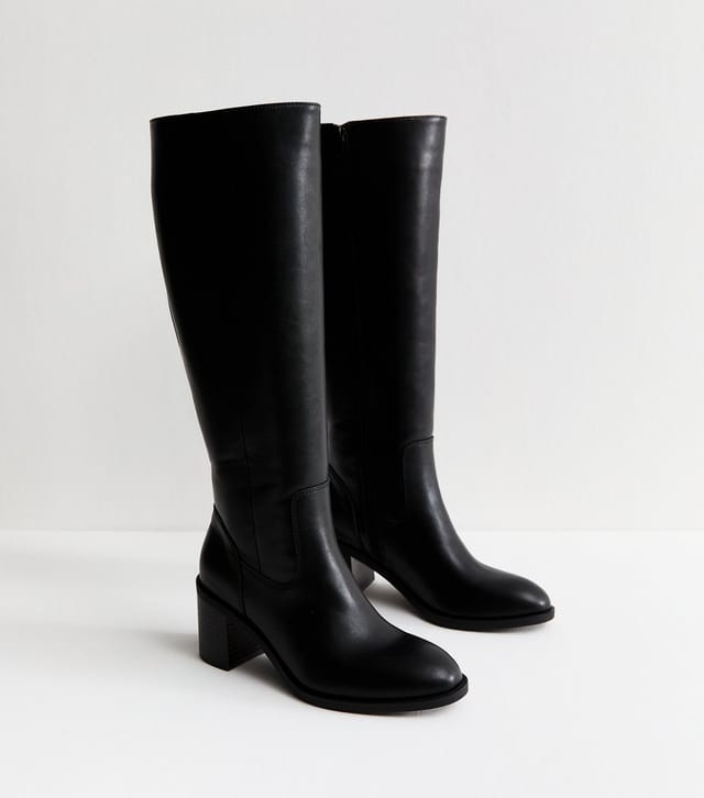 New Look Women's Black Faux Leather Block Heel Boots Vegan New Look - 3