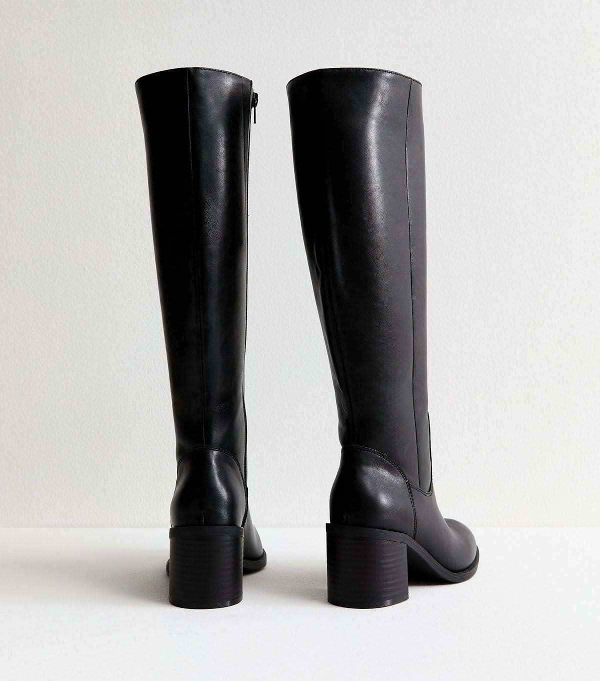 New Look Women's Black Faux Leather Block Heel Boots Vegan New Look - 4