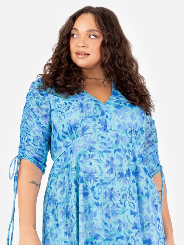 Lovedrobe Lovedrobe Women's Adjustable Ruched Sleeve Maxi Dress in Blue - 2