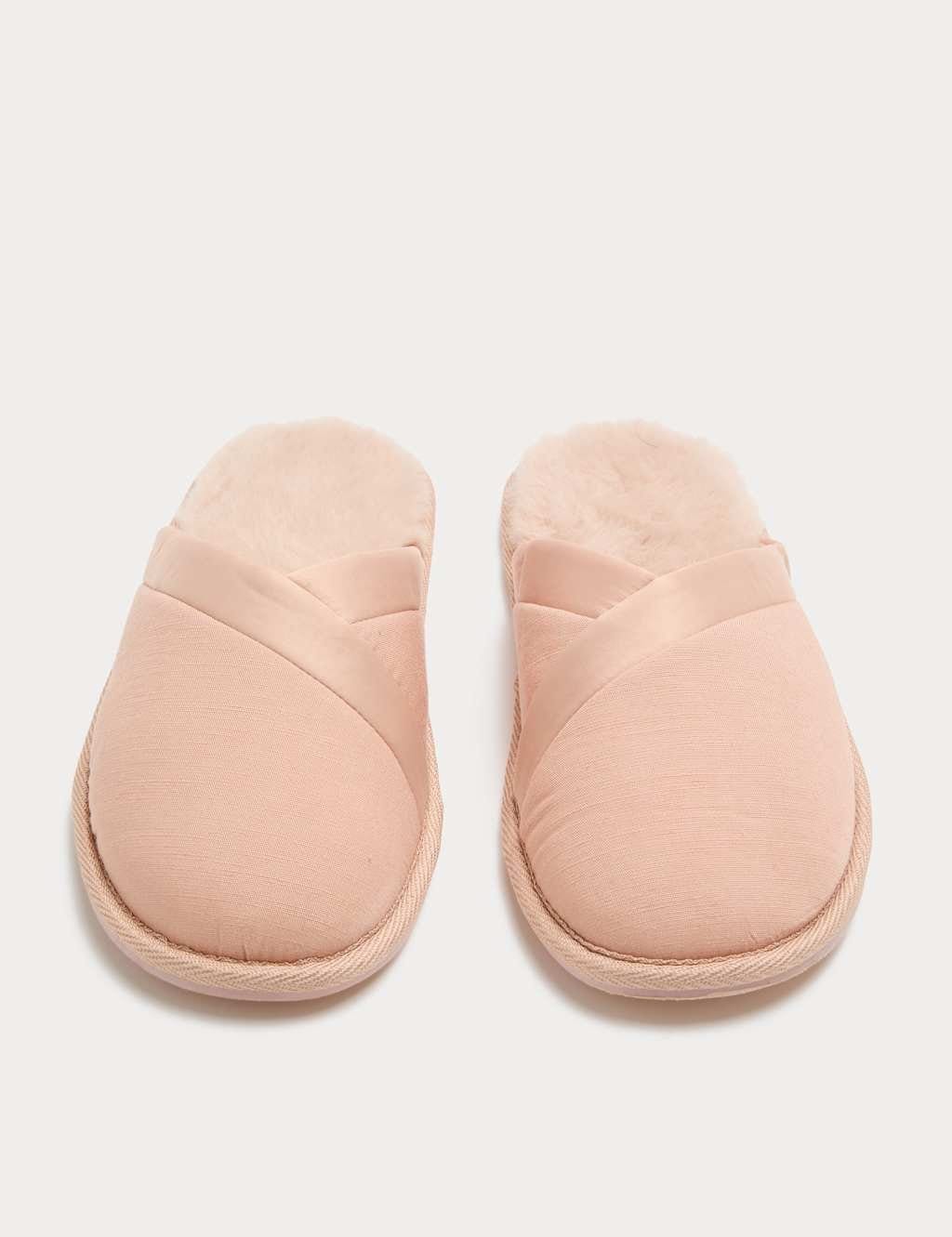 Marks & Spencer M&S Asymmetric Faux Fur Lined Mule Slippers Peach - 1