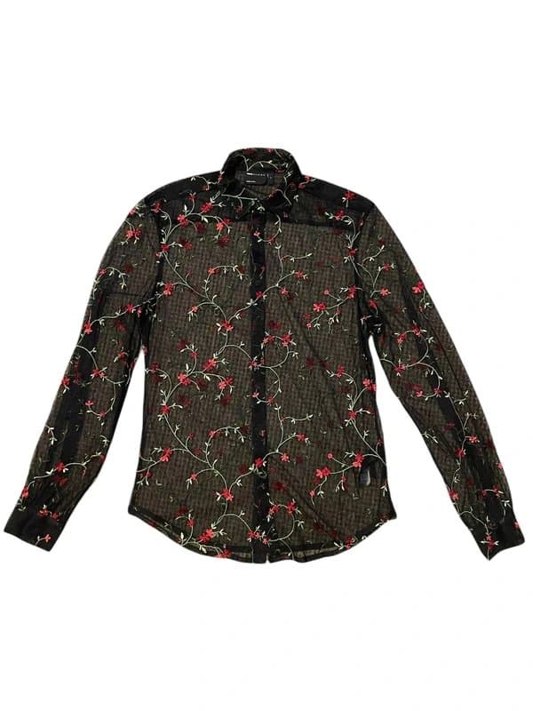 ASOS ASOS black sheer shirt with red & green floral embroidered pattern