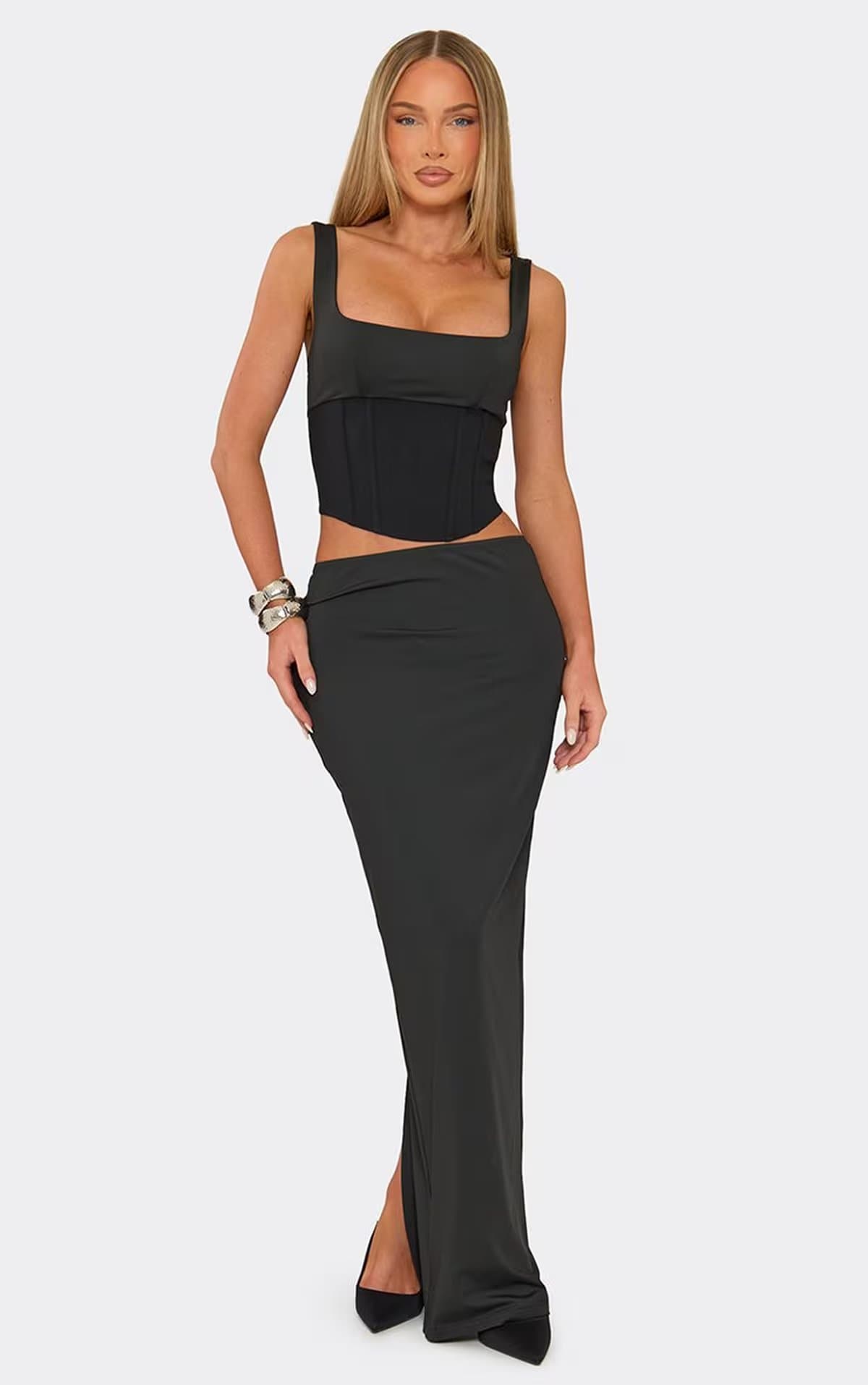 EGO Strappy Square Neck Corset Detail Top In Black, Women's Size UK 6