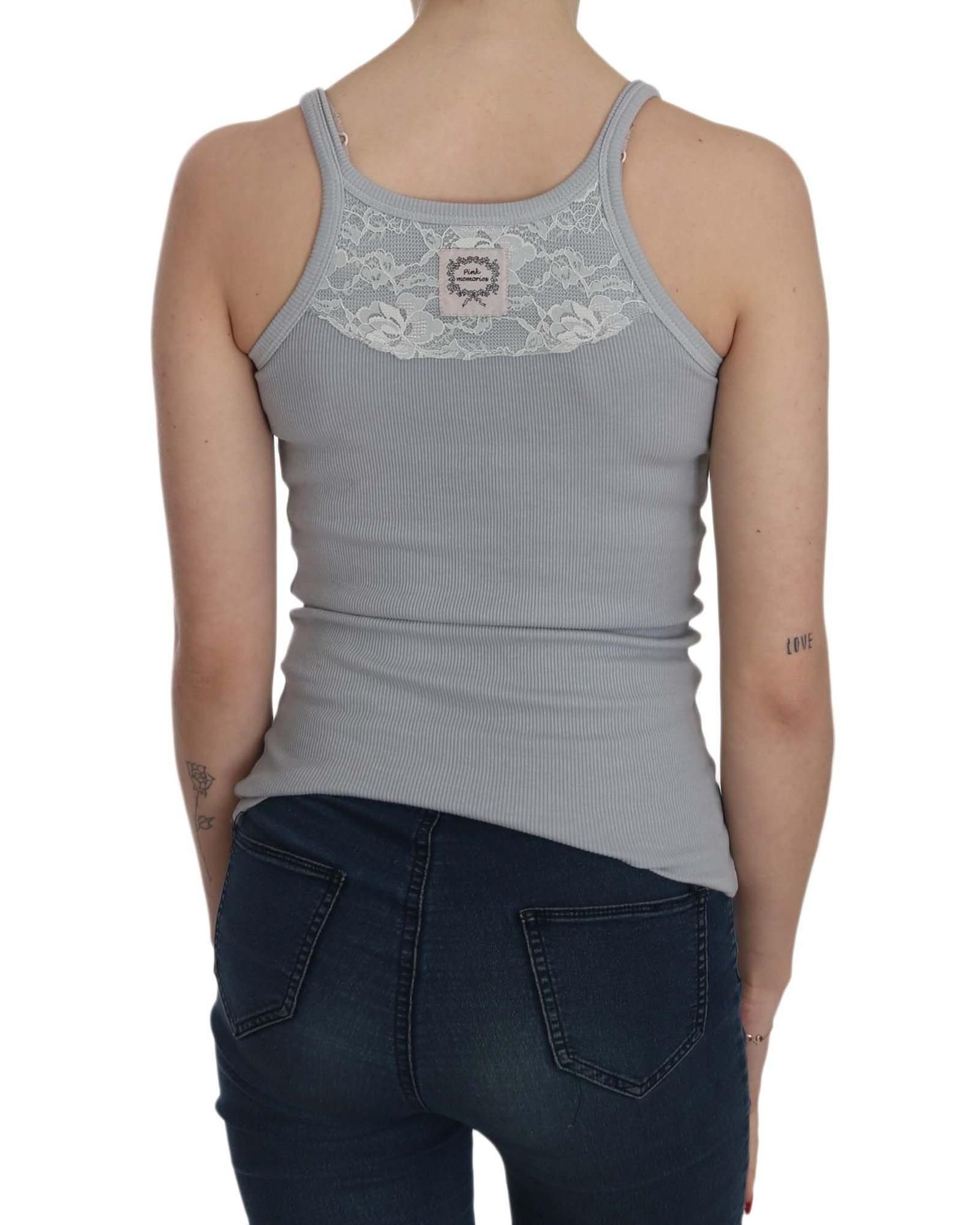 PINK MEMORIES PINK MEMORIES Women's Light Grey Sleeveless Spaghetti Strap Blouse - 4