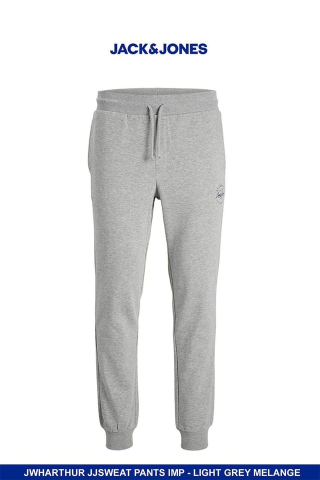 jack & jones Jack & Jones Men's Regular Fit Light Grey Cotton Sweatpants Joggers Ribbed Cuffs - 3