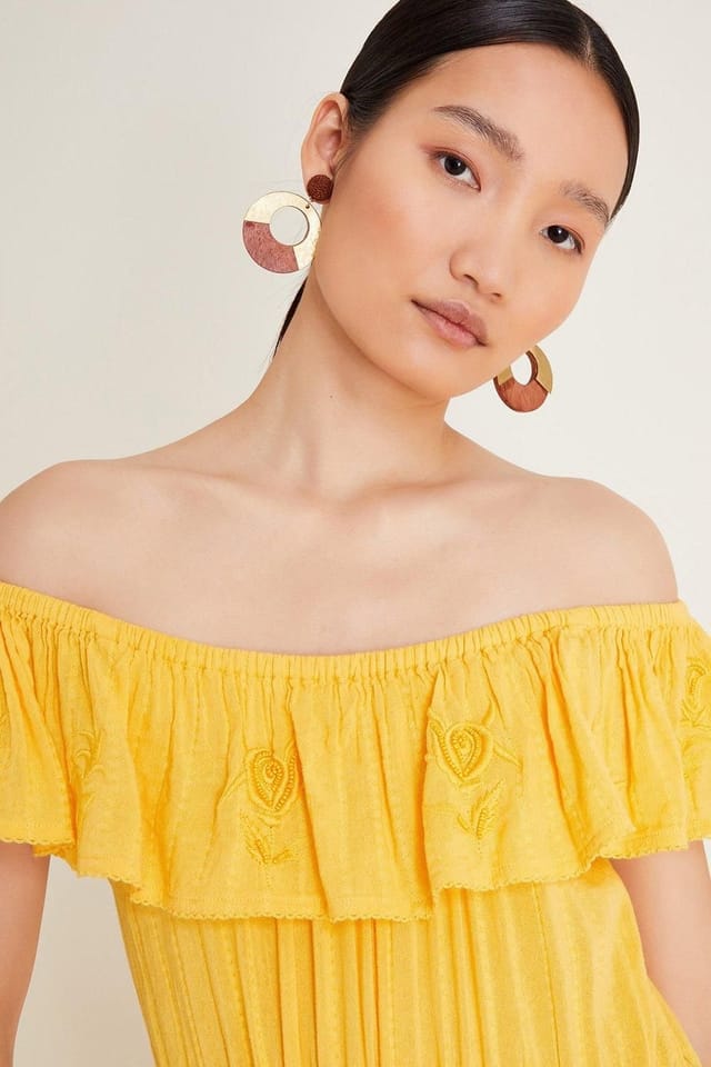 Monsoon Monsoon Women's Avani Bardot Ruffle Dress Yellow - 2