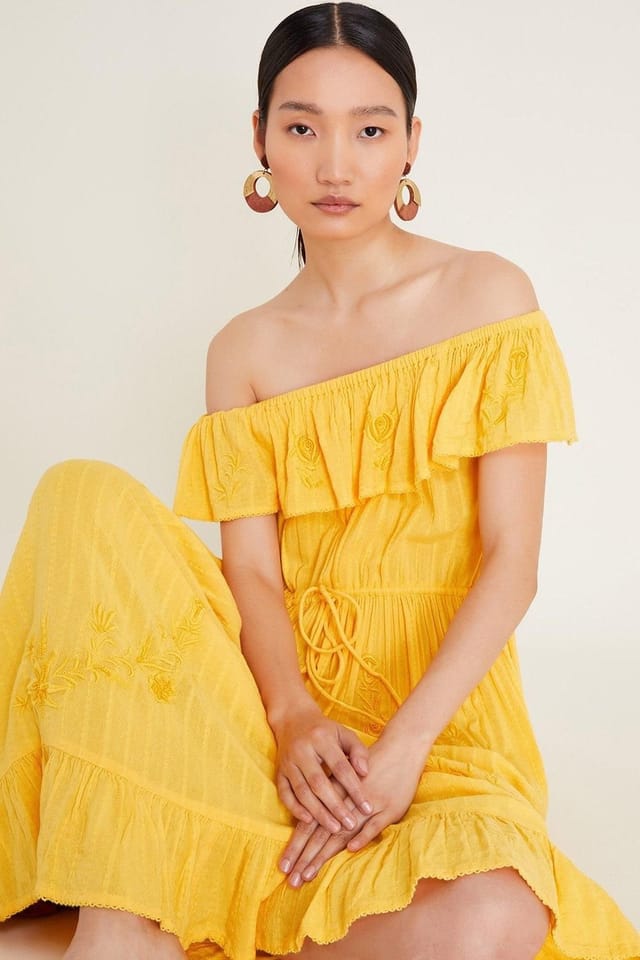Monsoon Monsoon Women's Avani Bardot Ruffle Dress Yellow - 3