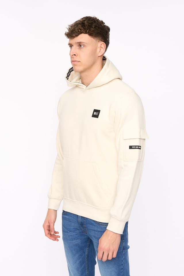 Duck&Cover Duck&Cover Men's Wrentham Functional Hooded Sweatshirt with Patch Pocket in Light Stone - 2