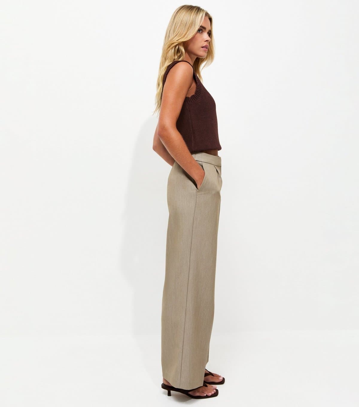 New Look Women's Petite Stone Tailored Wide Leg Trousers New Look