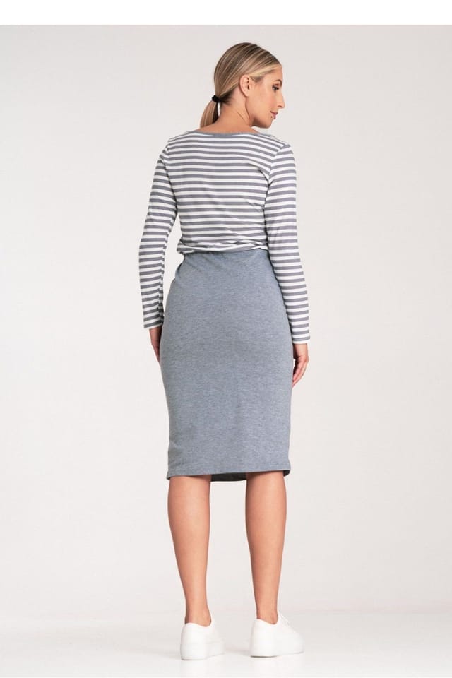 Love Lace Love Lace Women's Cotton Long Sleeve Striped Midi Dress in Grey - 2